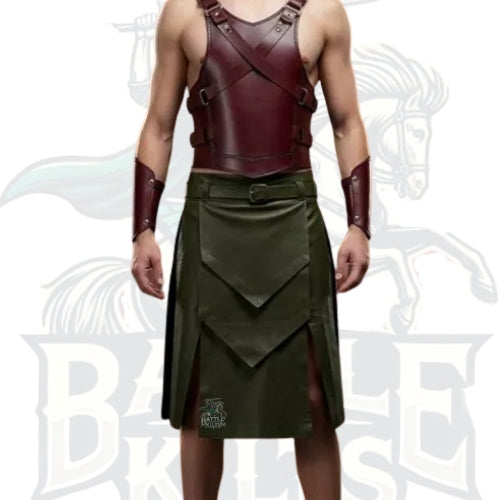 Gladiator Warrior Leather Costume for Men – Handmade Real Leather Kilt