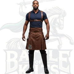 Genuine Brown Leather Kilt & Harness Set – Handmade Gladiator Cosplay Costume