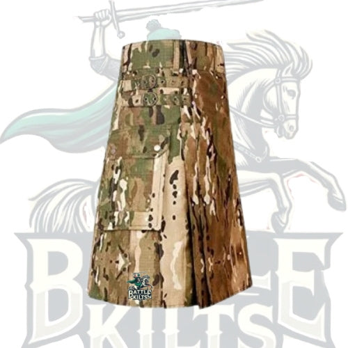 Scottish Khaki Camo Utility Kilt – Handmade Tactical Kilt for Men