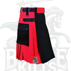 Black & Red Hybrid Kilt with Leather Straps – Premium Scottish-Inspired Utility Wear