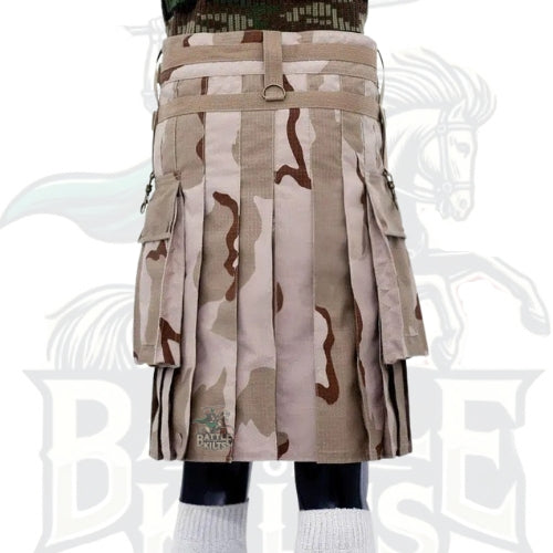 Handmade Desert Camo Hiking Kilt – Durable and Stylish Utility Kilt