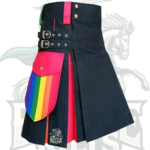 Rainbow Pride Hybrid Kilt for Men – LGBTQ Festival Kilt with Colorful Pleats & Side Pockets | BattleOfKilts
