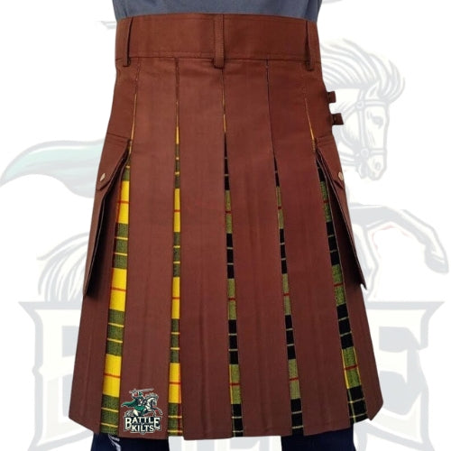 Premium Brown with MacLeod of Lewis Tartan Hybrid Kilt – A Fusion of Strength and Heritage by BattleOfKilts