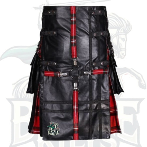 Men’s Black Leather with MacGregor Tartan Hybrid Kilt – Premium Scottish Utility Wear