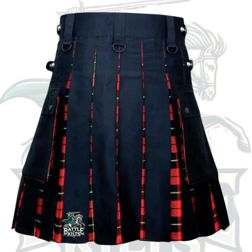 Scottish Handmade Hybrid Utility Black Cotton & Wallace Tartan Kilt for Men – Bold Scottish Heritage by BattleOfKilts