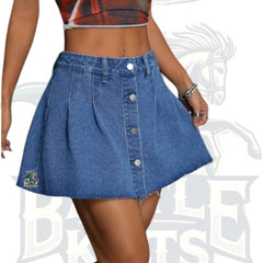 High Waist Button-Up Pleated Women’s Denim Skirt – Casual & Trendy Fashion