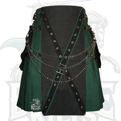Black and Green Gothic Utility Kilt – Premium Gothic & Alternative Wear