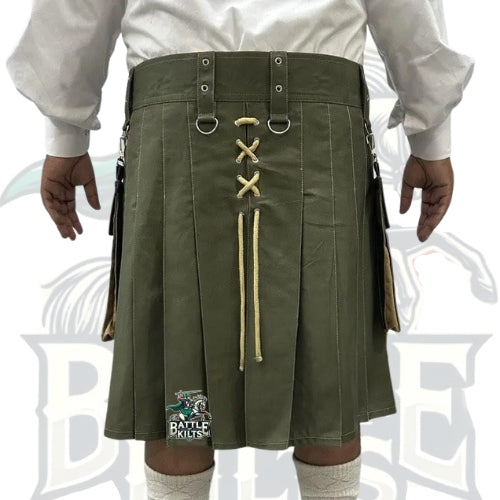 Traditional Olive and Khaki Laces Kilt – Handmade Olive Kilt for Men | BattleOfKilts
