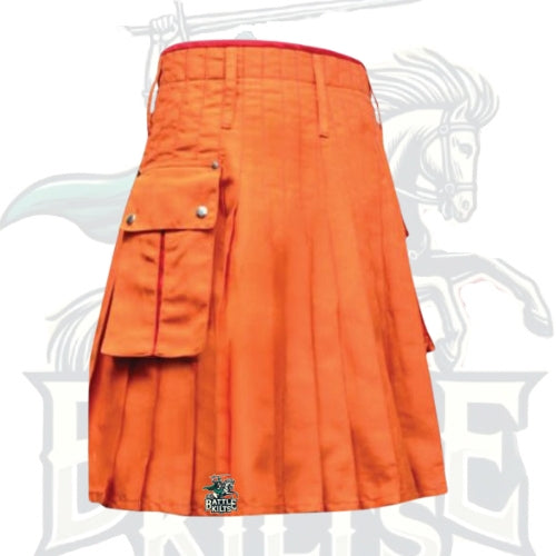 Orange Utility Kilt with Red Piping – Bold & Functional Modern Kilt