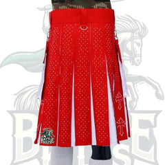 Christmas Kilt with Rhinestones Latin Cross – Red and White Kilt | Festive Scottish Style by BattleOfKilts