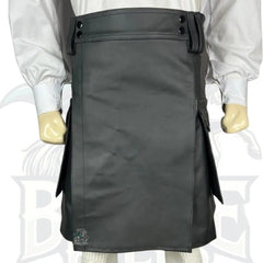 Black Leather Kilt for Men – Handmade Genuine Leather with Utility Pockets