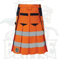 Modern Fluorescent Orange and Black Firefighter Kilt – Reflective Utility Kilt