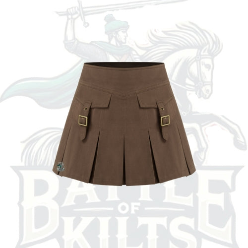 100% Cotton Mid-Rise Belted Pleated Mini Skirt