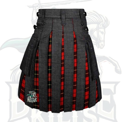 Black Denim Wallace Tartan Hybrid Kilt – Premium Scottish Utility Wear