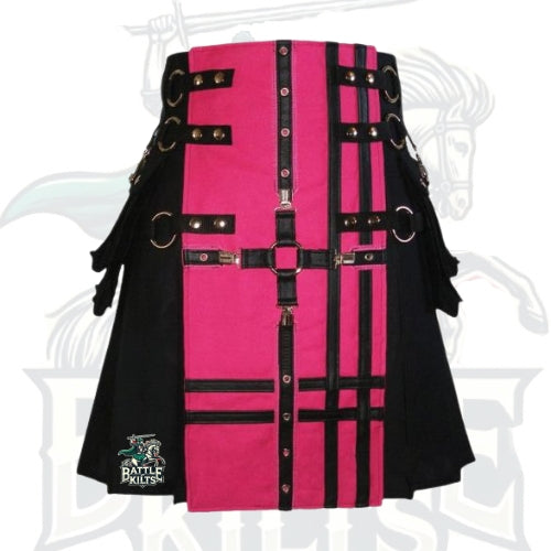 Black and Pink Gothic Utility Kilt – Premium Gothic & Alternative Wear