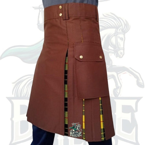 Premium Brown with MacLeod of Lewis Tartan Hybrid Kilt – A Fusion of Strength and Heritage by BattleOfKilts