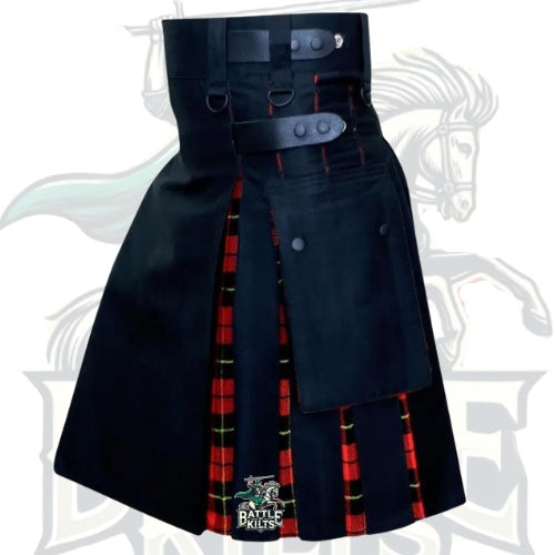 Scottish Handmade Hybrid Utility Black Cotton & Wallace Tartan Kilt for Men – Bold Scottish Heritage by BattleOfKilts