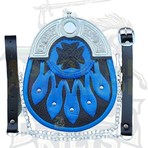 Scottish Handmade Kilt Sporran – Real Leather Black & Blue Full Dress Sporran by BattleOfKilts