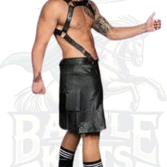 Harness Handmade Stylish Leather Cosplay Kilt with Suspender Belt – Premium Costume