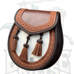 Scottish Handmade Real Brown Leather 3 Tassels Kilt Sporran with Chain by BattleOfKilts