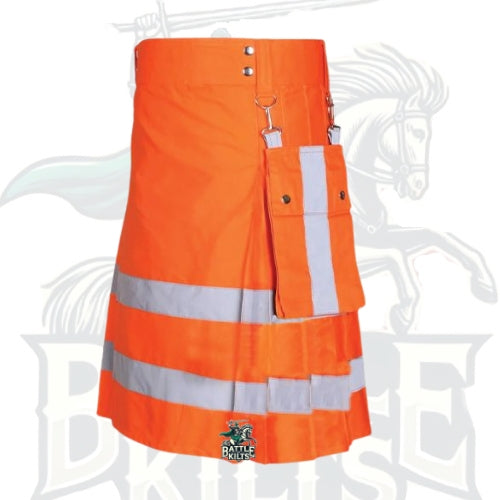 Modern Orange Firefighter Kilt with Detachable Pockets – Handmade Utility
