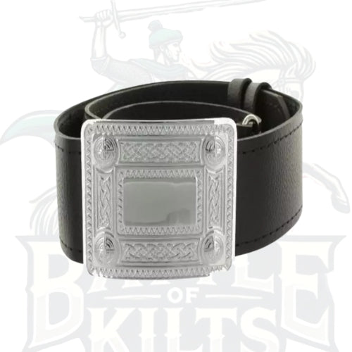 Black Leather Plain Kilt Belt With Buckle | Battle of Kilts