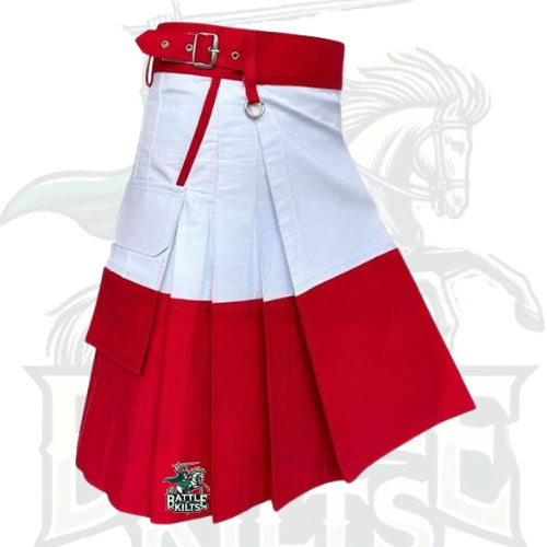 White with Red Christmas Utility Kilt – Festive Hybrid Scottish-Inspired Wear