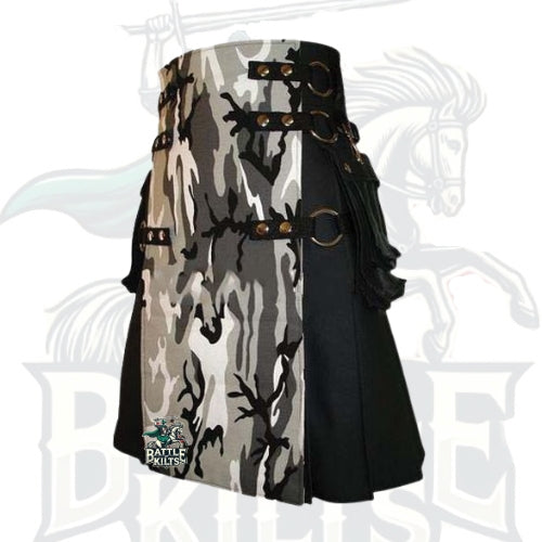 Urban Camo Gothic Utility Kilt with Black Cotton – Premium Gothic & Tactical Style Wear