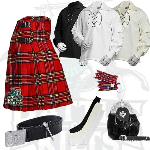 Battle Of Kilts Men’s Tartan Kilt Outfit – 8-Piece Scottish Set with Premium Accessories