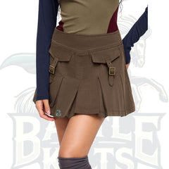 100% Cotton Mid-Rise Belted Pleated Mini Skirt