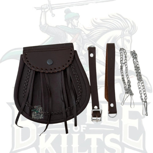 Brown Leather Kilt Sporran – New Premium Design with Free Chain by BattleOfKilts