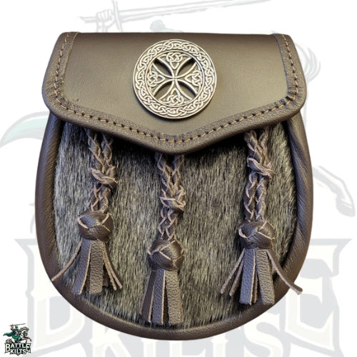 Brown Semi Dress Sporran with Pewter Celtic Mount – Premium Highland Accessory by BattleOfKilts