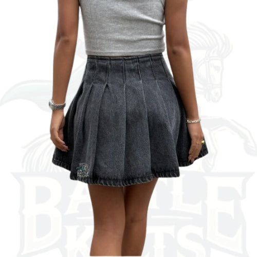 Plain Color Pleated Casual Vacation Denim Mini Skirt