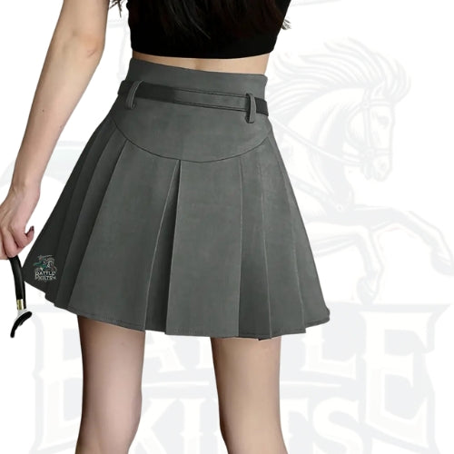 Women’s High-Waist Gray Pleated Mini Skirt – Solid A-Line Style with Belt Loops