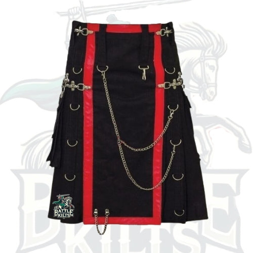 Black Stylish Utility Kilt with Decorated Apron – Modern Scottish-Inspired Kilt