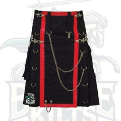 Black Stylish Utility Kilt with Decorated Apron – Modern Scottish-Inspired Kilt
