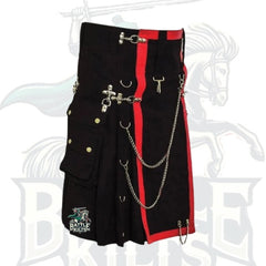Black Stylish Utility Kilt with Decorated Apron – Modern Scottish-Inspired Kilt