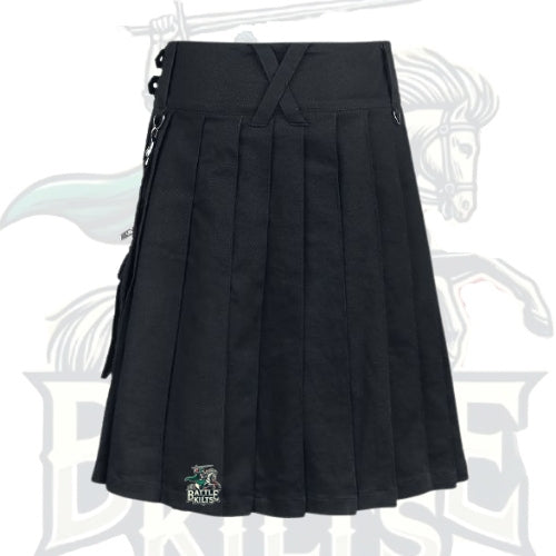 Modern Black Gothic Punk Kilt – Calle Utility Kilt with Chains & Pockets