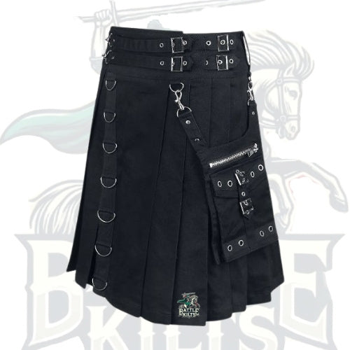 Modern Black Gothic Punk Kilt – Calle Utility Kilt with Chains & Pockets