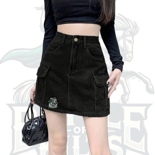Casual Buttoned Black Denim Skirt with Pockets – Women’s Everyday