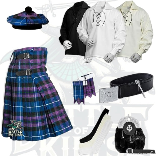 Battle Of Kilts Men’s Tartan Kilt Outfit – 9-Piece Scottish Set with Premium Accessories