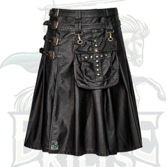 Cowhide Black Leather Gothic Kilt for Men – Handmade Premium Gothic Style