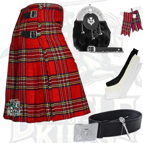 Battle Of Kilts Men’s Tartan Kilt Outfit – 7-Piece Scottish Set with Premium Accessories