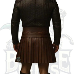 Handmade Brown Pleated Gladiator Kilt – Premium Leather Warrior Kilt