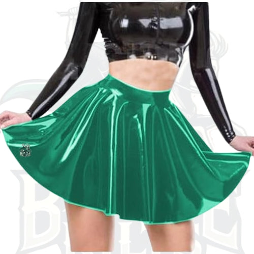 PVC Pleated A-Line Mini Skater Skirt for Women – Wet Look Patent Leather