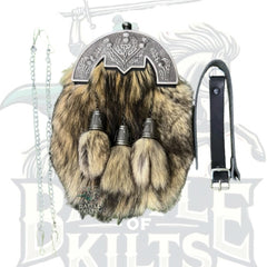 Traditional Scottish Fur Sporran with Thistle Design & Chain Belt – Highland Kilt Accessory by Battle of Kilts
