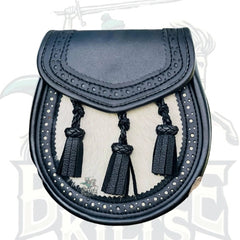 Traditional Scottish Black Leather Kilt Sporran – 3 Tassels for Men by BattleOfKilts