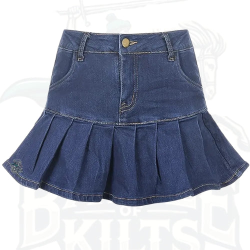 Sweet Pleated Denim Pompom Cake Short Skirt