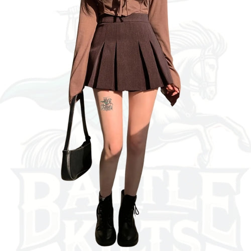 Women’s High-Waisted Pleated Mini Skirt – Solid Brown Classic