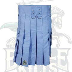 Men’s Light Blue Cargo Kilt – Modern Utility Scottish Kilt with Pockets